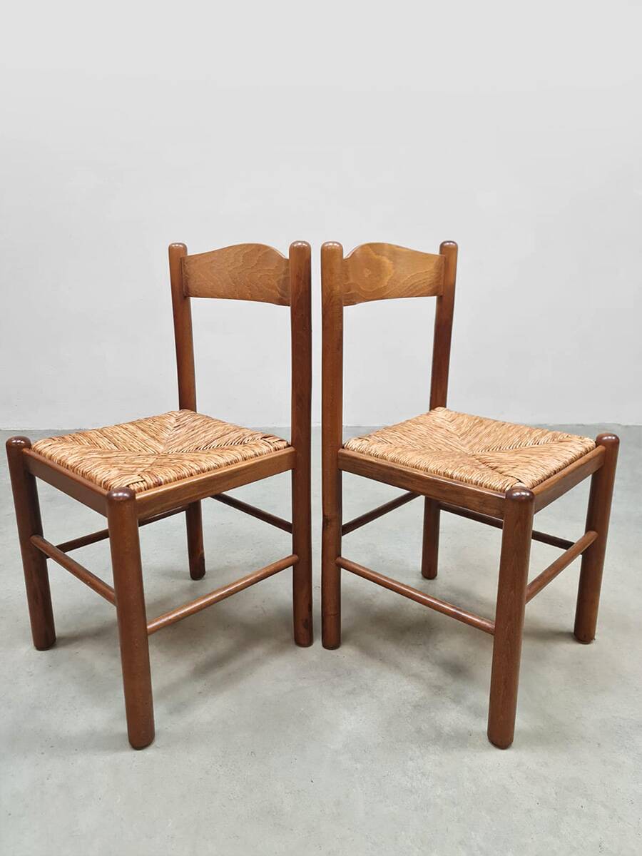 Rustic chalet rush dining chairs vintage 'Wabi Sabi'