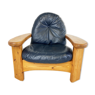 Fauteuil brutaliste en bois de pin, années 1960