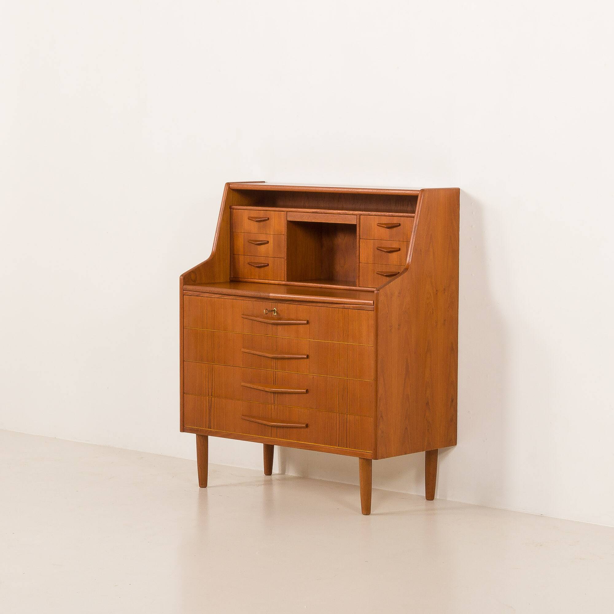 Danish teak mid century modern secretaire cabinet with a desk and vanity