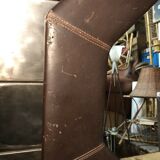 Octagonal wall mirror in vintage brown leather 67,5x67,5 cm