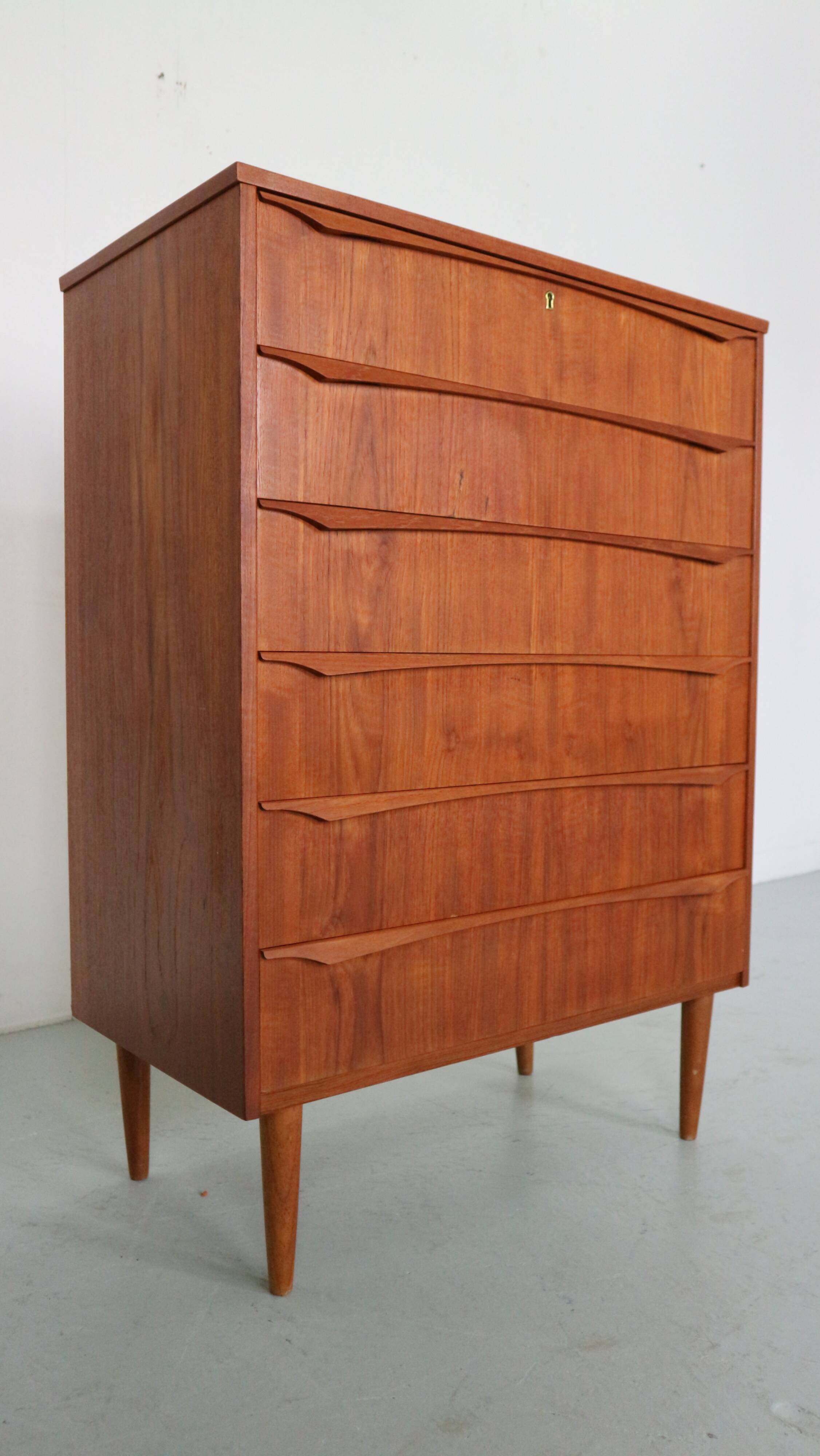 Mid-Century Modern Danish Chest of Six Drawers, Tallboy in Teak, Denmark, 1960