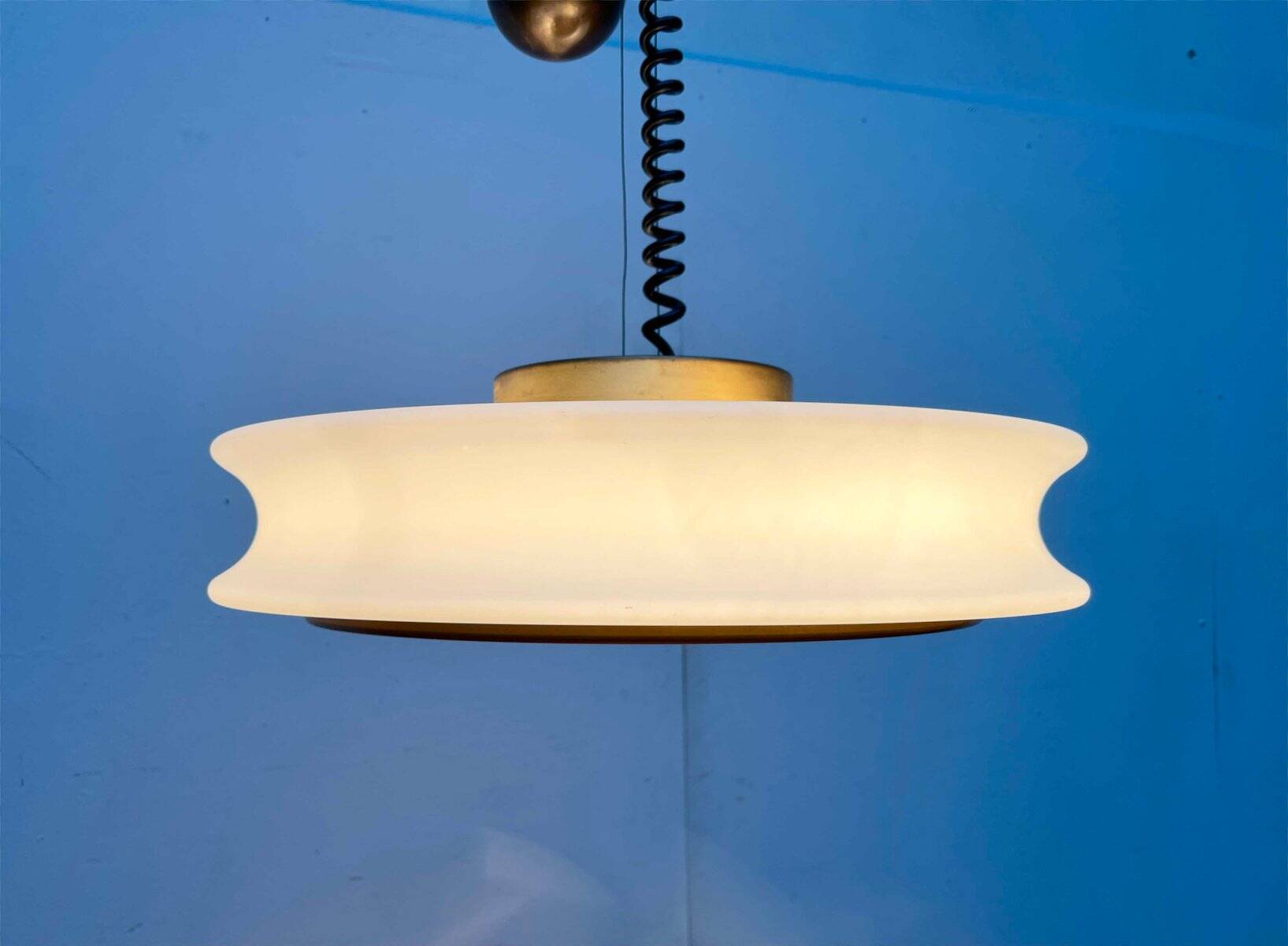 Orion counterweight pendant lamp in mid-century modern German space style, made of Staff Leuchten glass, 1960s.