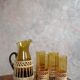 Amber glass and wicker lemonade set, carafe and glasses