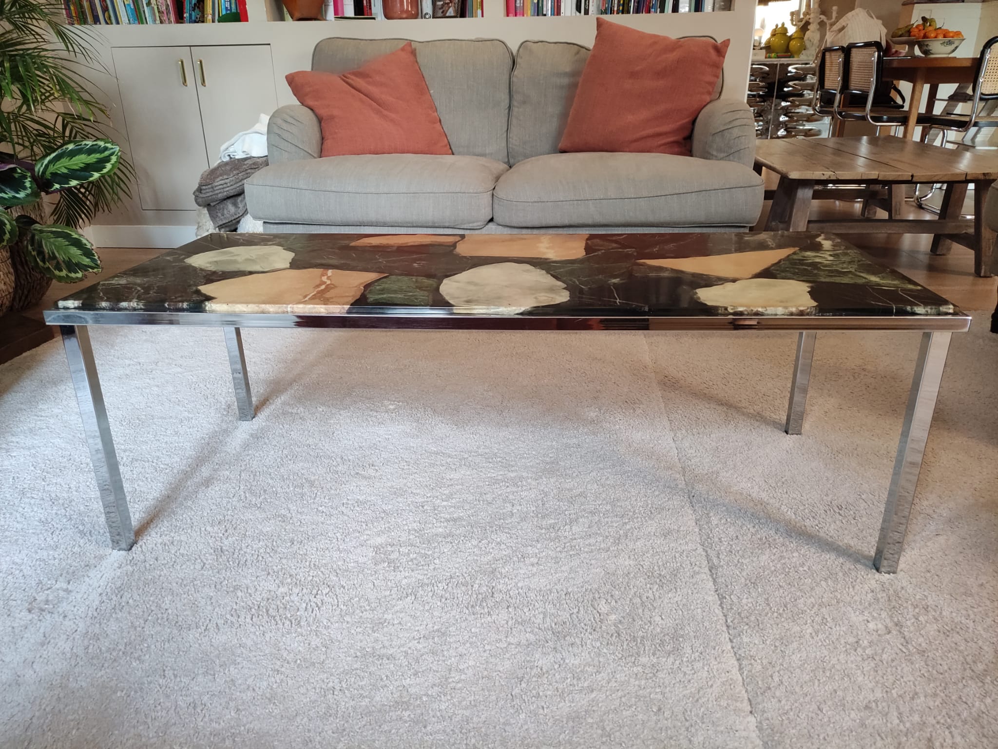 70s vintage chrome and resin coffee table
