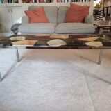 70s vintage chrome and resin coffee table