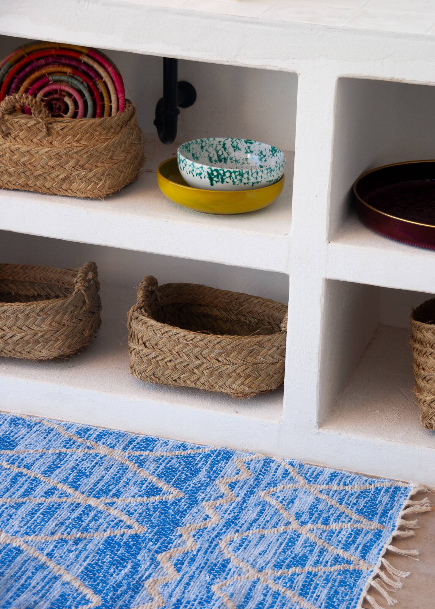 Recycled cotton handmade rug - Reversible - Blue