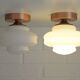 Set of 2 Vintage Milk Glass Sconces - Mid Century Modern Copper Flush Mount