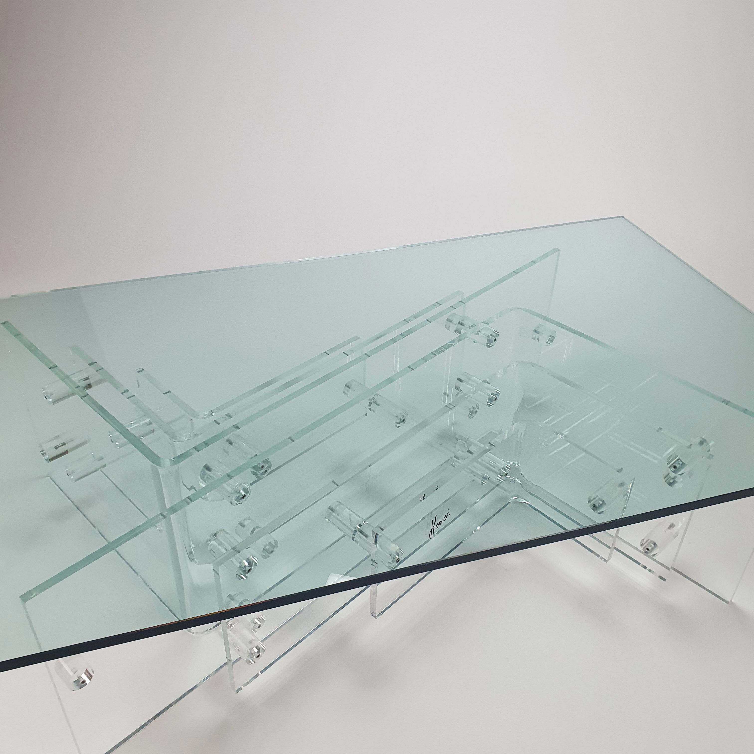 Custom Made Lucite and Glass Coffee Table by Hemcé Nice, France, 1970s
