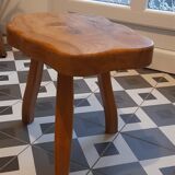 Brutalist tripod stool in solid elm