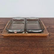 Teak plateau and glass ramekins, Denmark, 1960