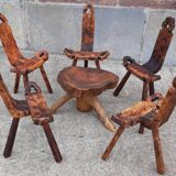 Set of 5 wooden tripod chairs