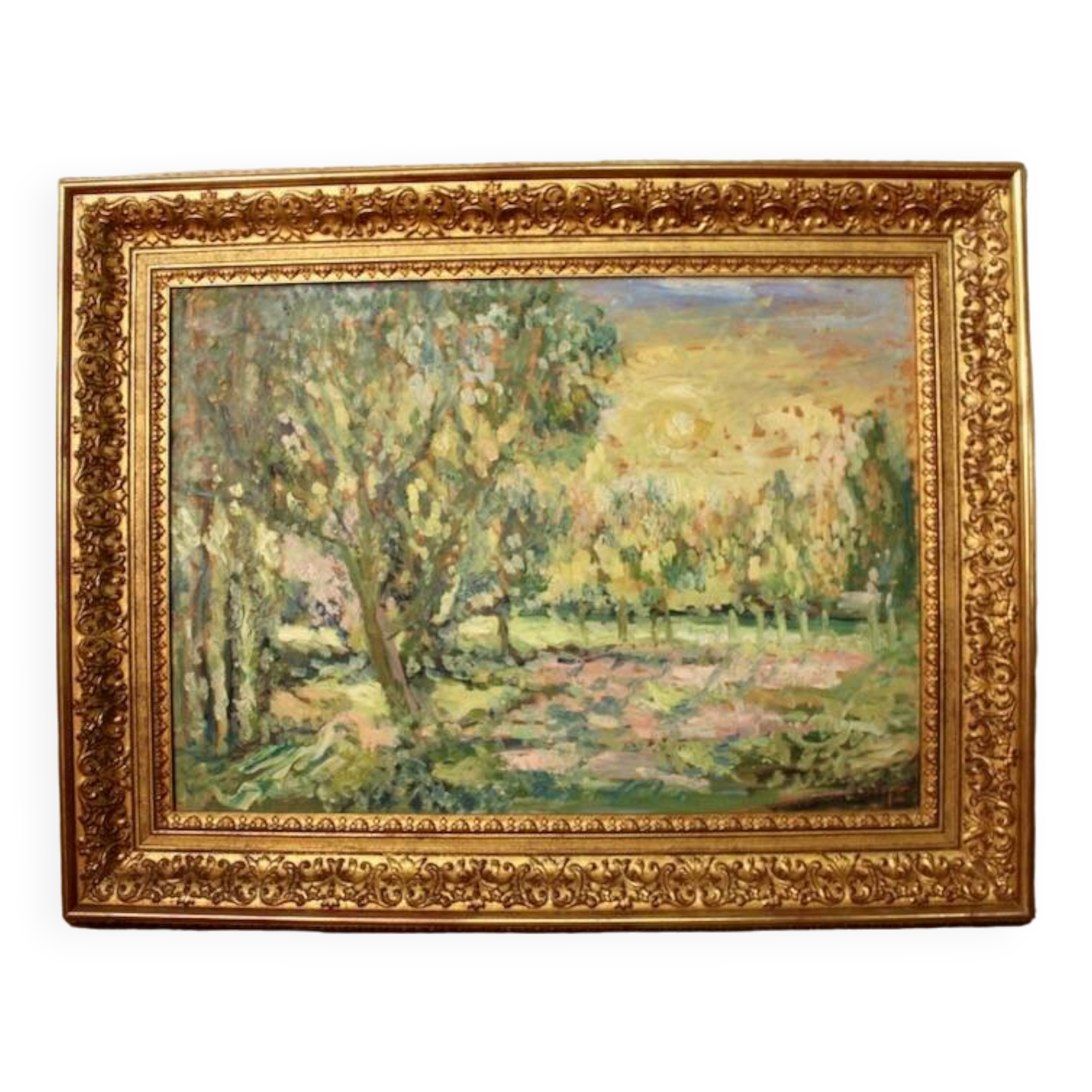 Oil on cardboard Impressionist style landscape