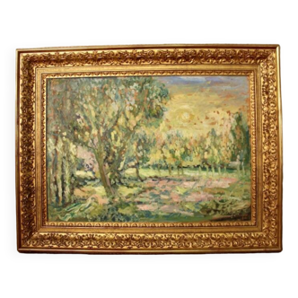 Oil on cardboard Impressionist style landscape