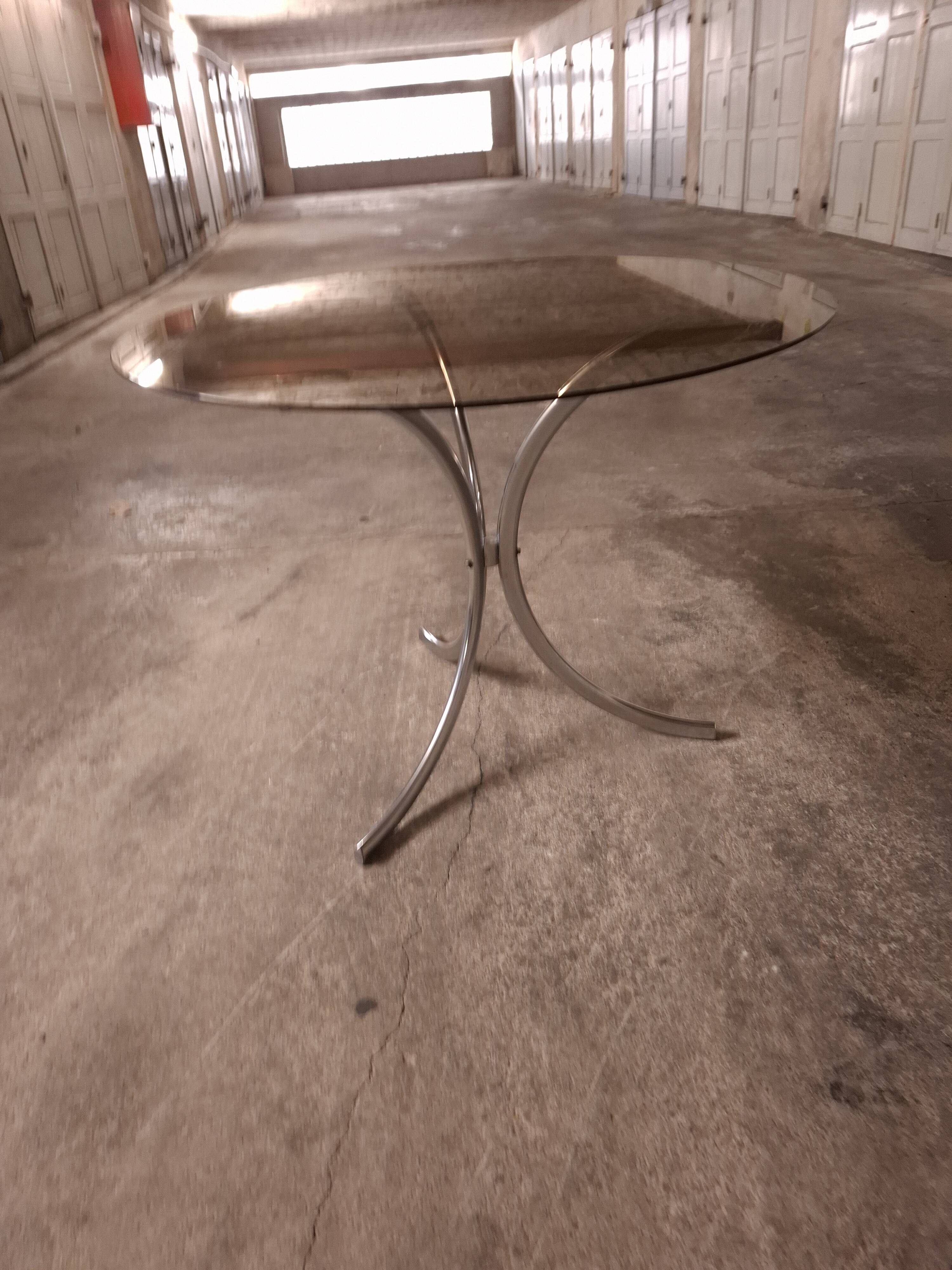 70's table Smoked glass, chrome legs