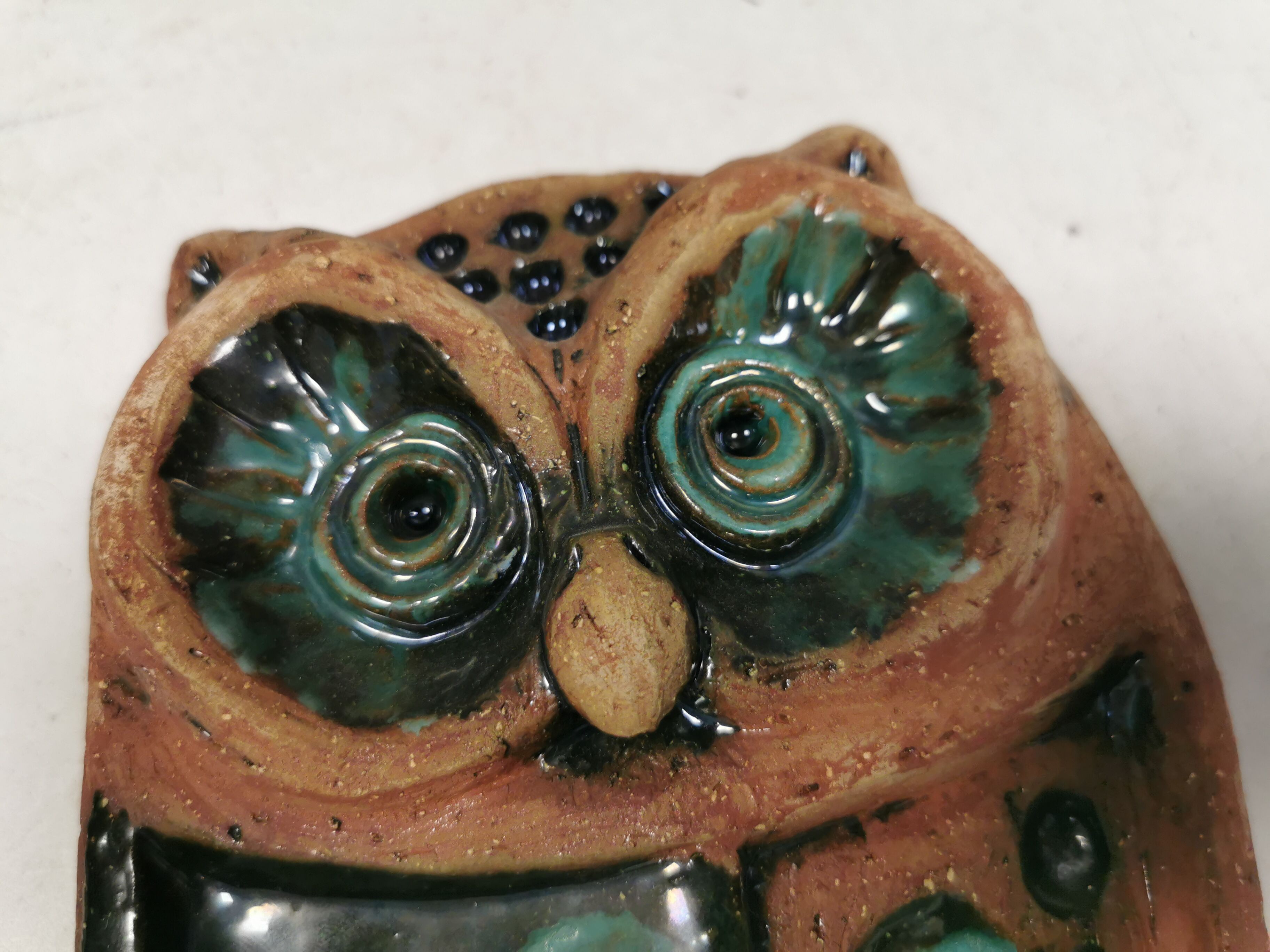 Owl, vintage ceramic wall plaque, Laholm, Sweden, 1970s