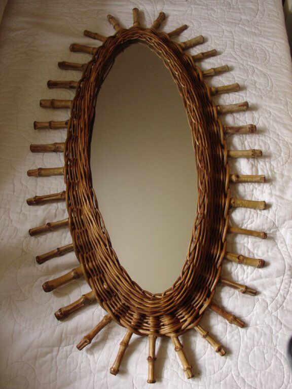 Mirror oval rattan bamboo sun 38x68cm