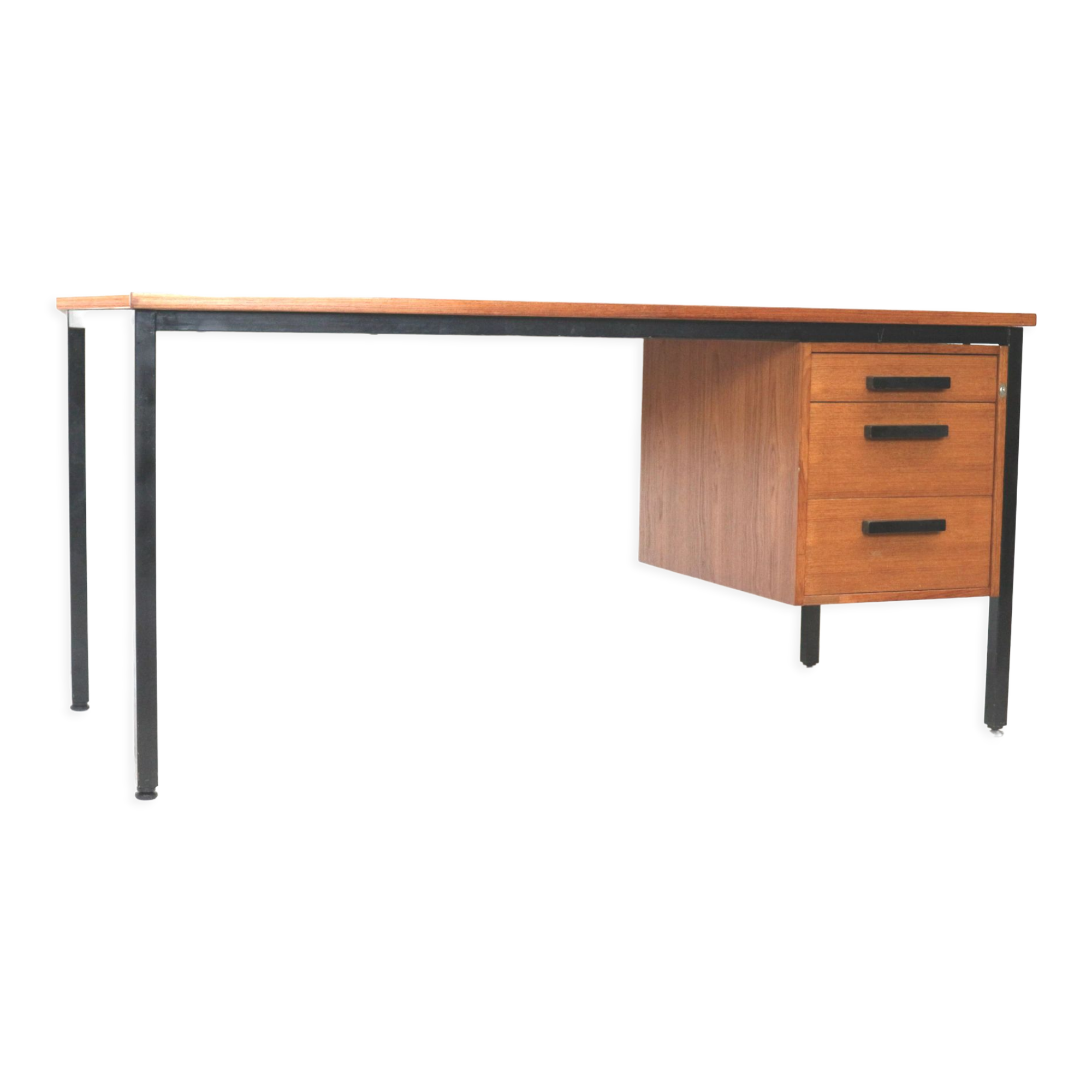 Vintage teak desk with 3 drawers from the 1960s