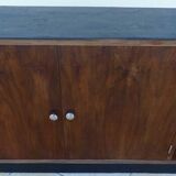 Art Deco low cabinet with two doors and shelf in walnut veneer