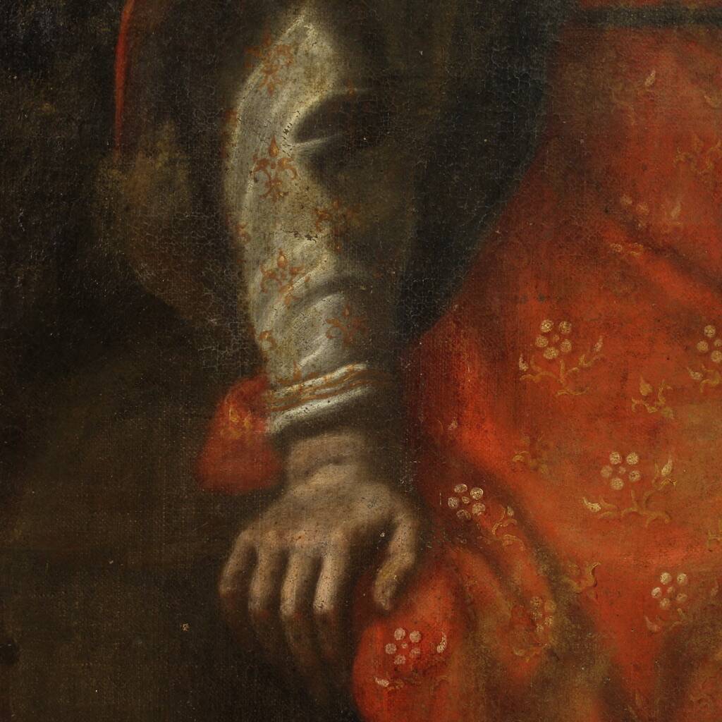 Peinture italienne antique du XVIIe siècle, Moïse sauvé des eaux.