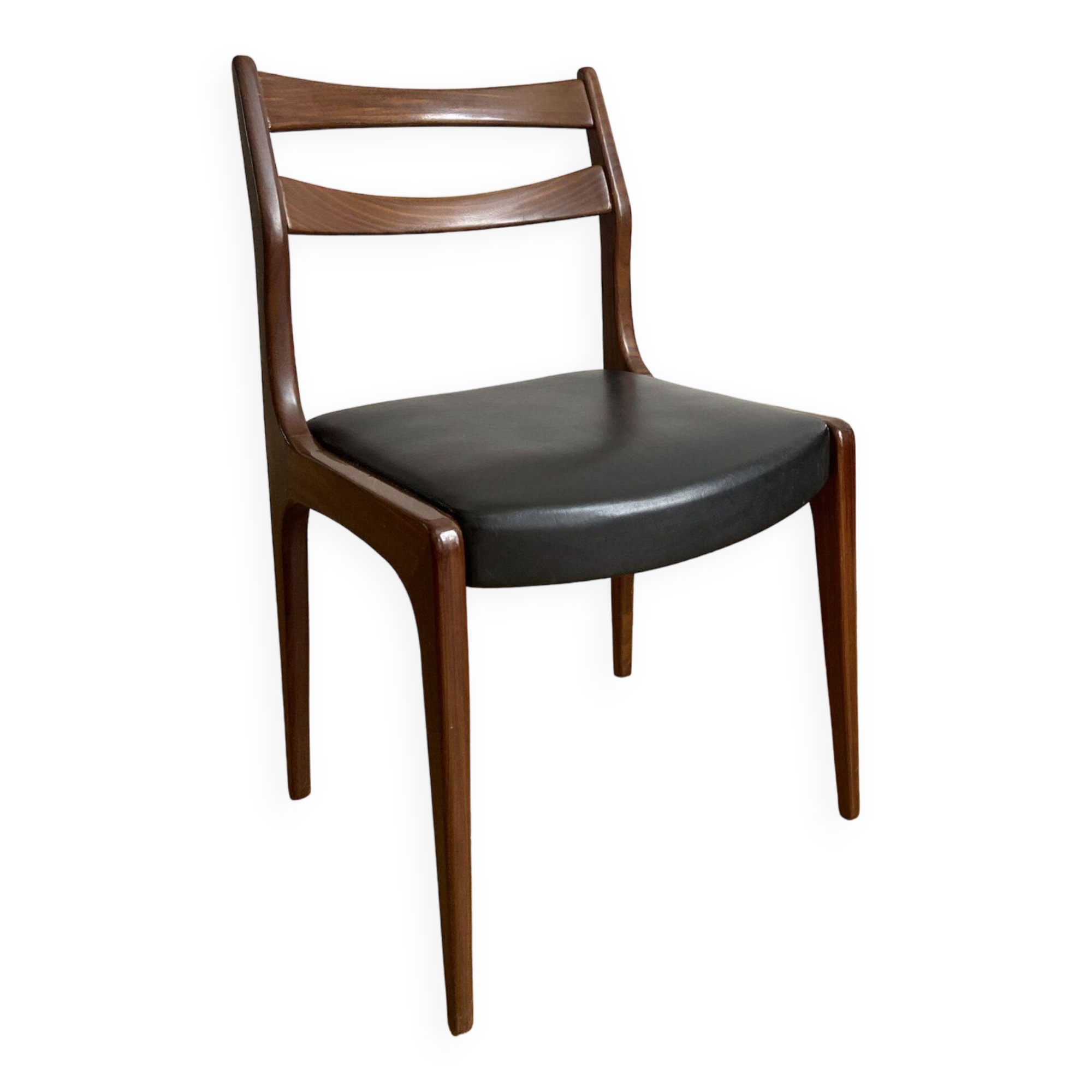 Chaise vintage bois et skaï noir