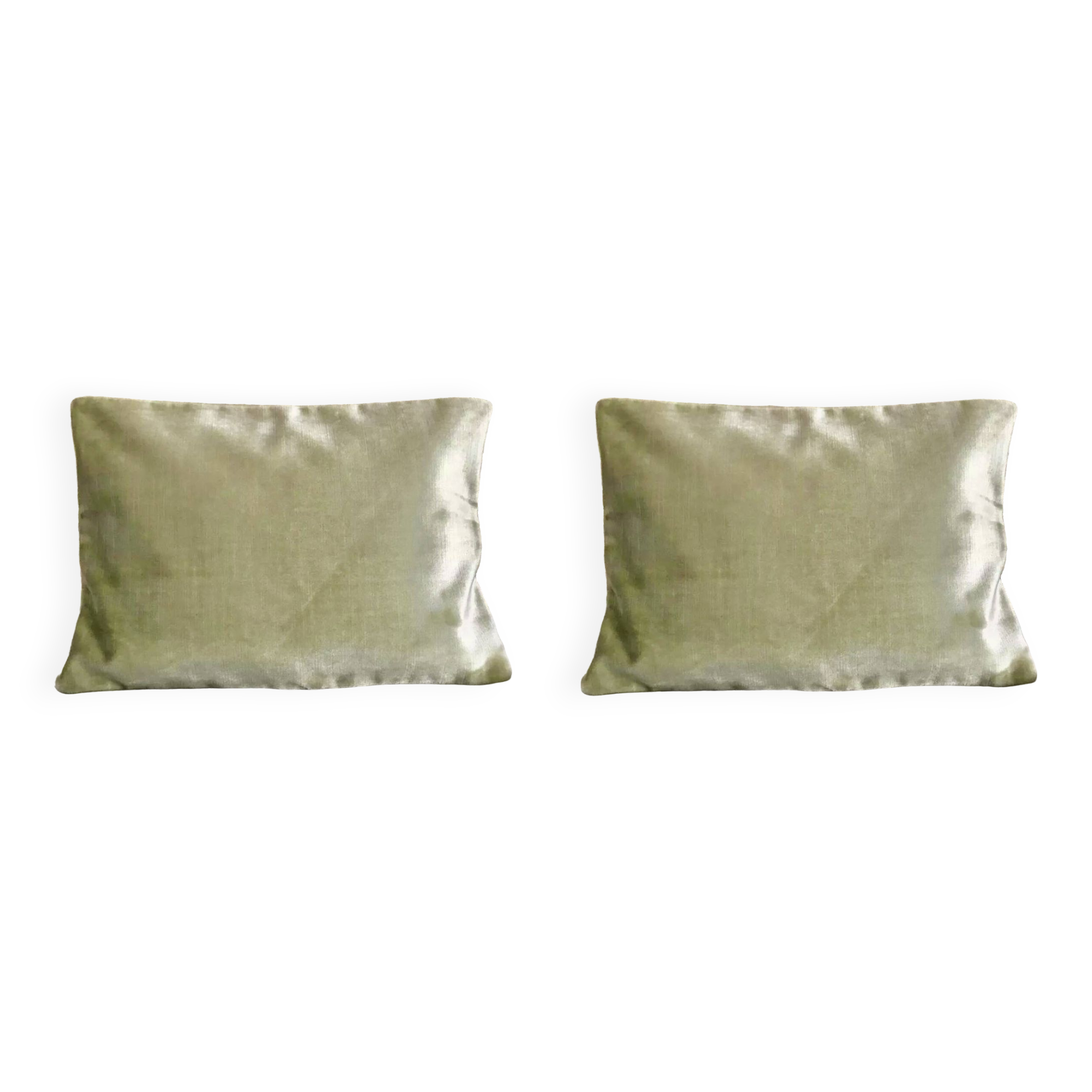 Paire de housses de coussin, velours ancien et lin verts