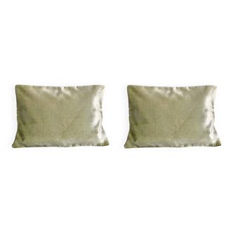Pair of cushion covers, old velvet and green linen