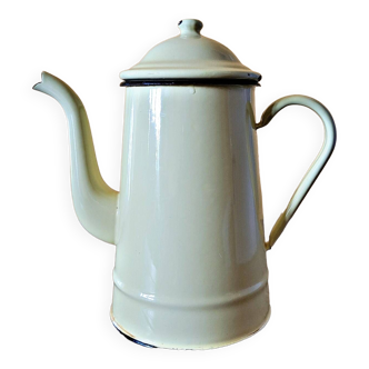 Vintage coffee maker in creamy yellow enameled sheet metal