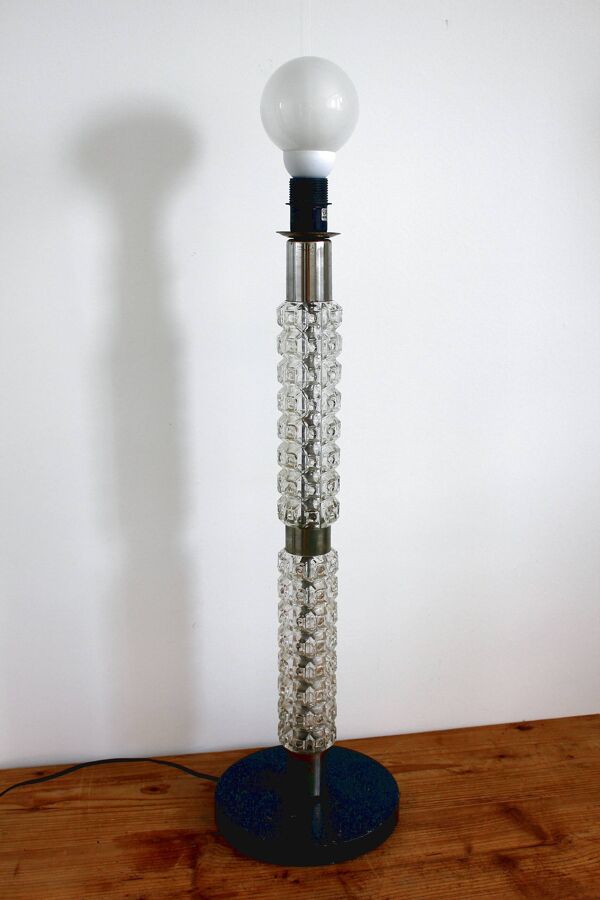 Petit lampadaire art déco Richard Essig vintage verre et chrome année 1960