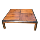 Table basse carrée vintage en bois massif et angles arrondis noircis