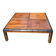 Table basse carrée vintage en bois massif et angles arrondis noircis