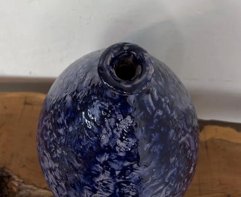 Vintage Mid-Century Studio Art Pottery Cobalt Blue Textured Glaze Teardrop Vase