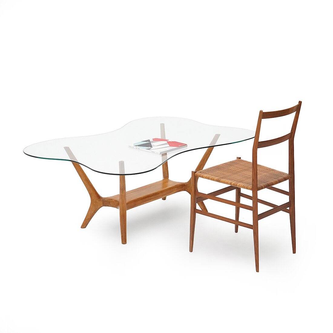 Italian coffee table in wood and glass, 1950s
