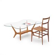 Italian coffee table in wood and glass, 1950s