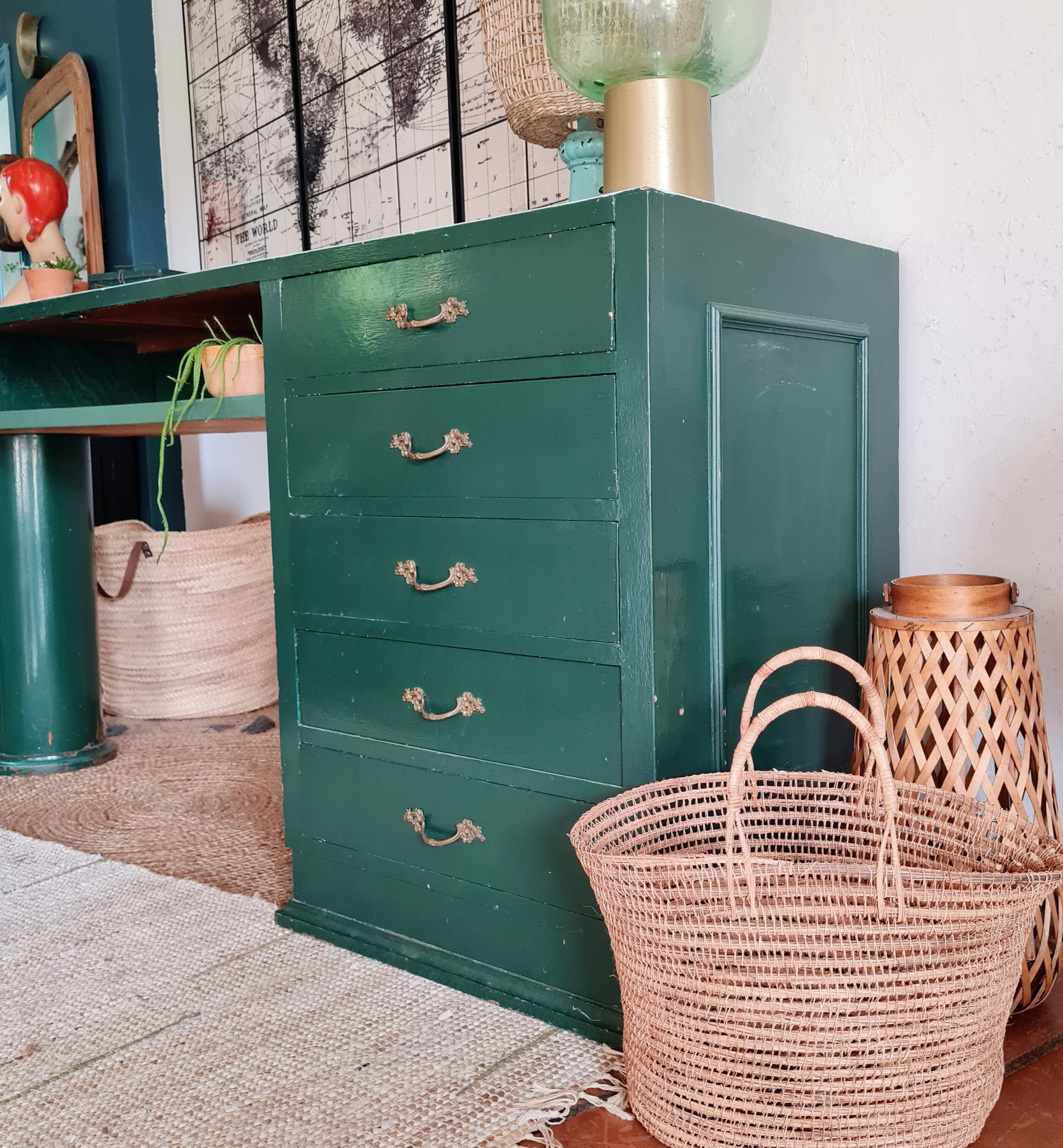 Green antique craft furniture counter