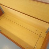 Vintage teak and black metal storage unit / chest on legs from the 70s