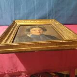 Tableau ancien portrait de femme encadré signé sorti de grenier