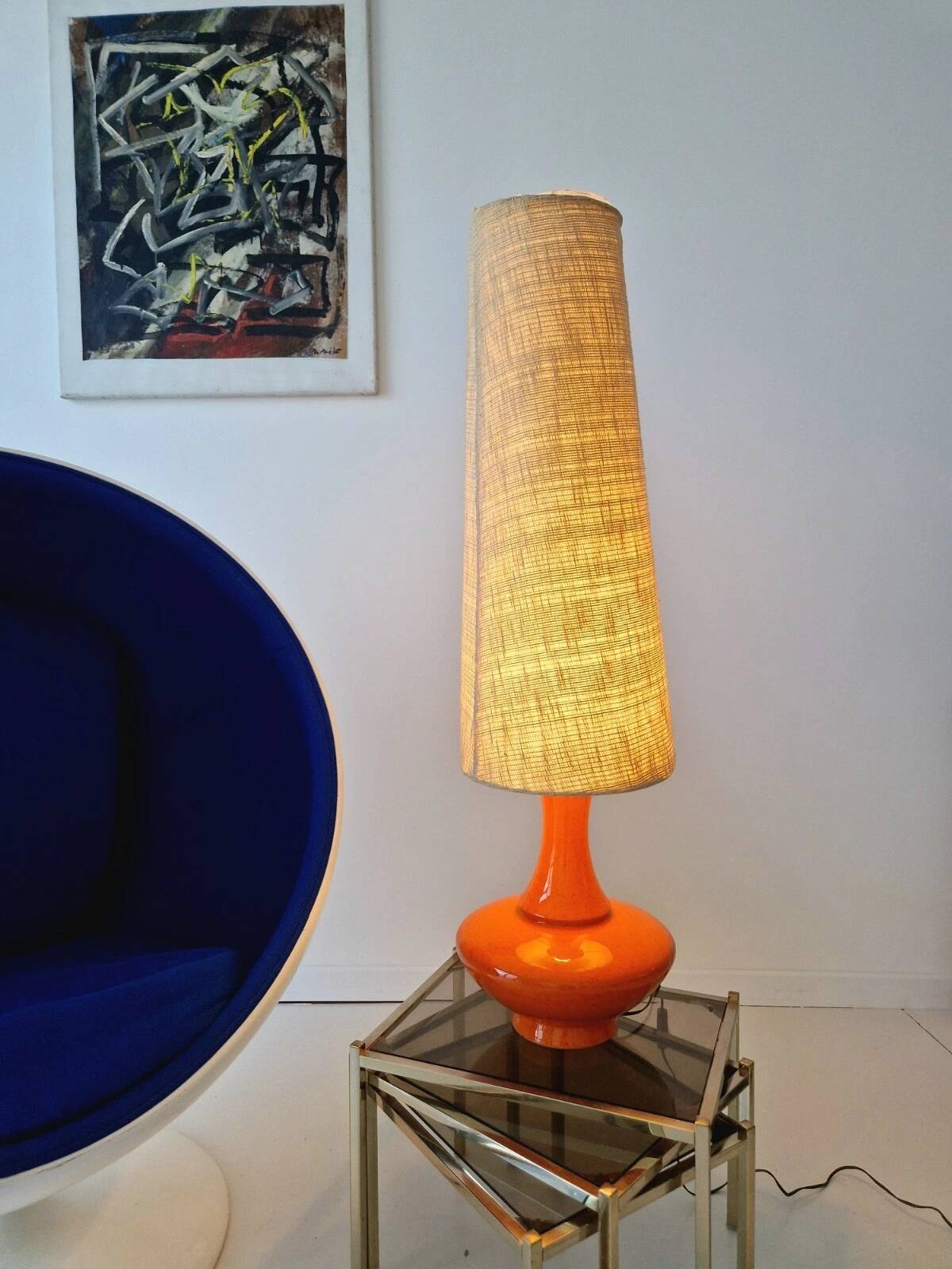 Mid Century Orange Ceramic Floor or Table Lamp 1960S Vintage Home