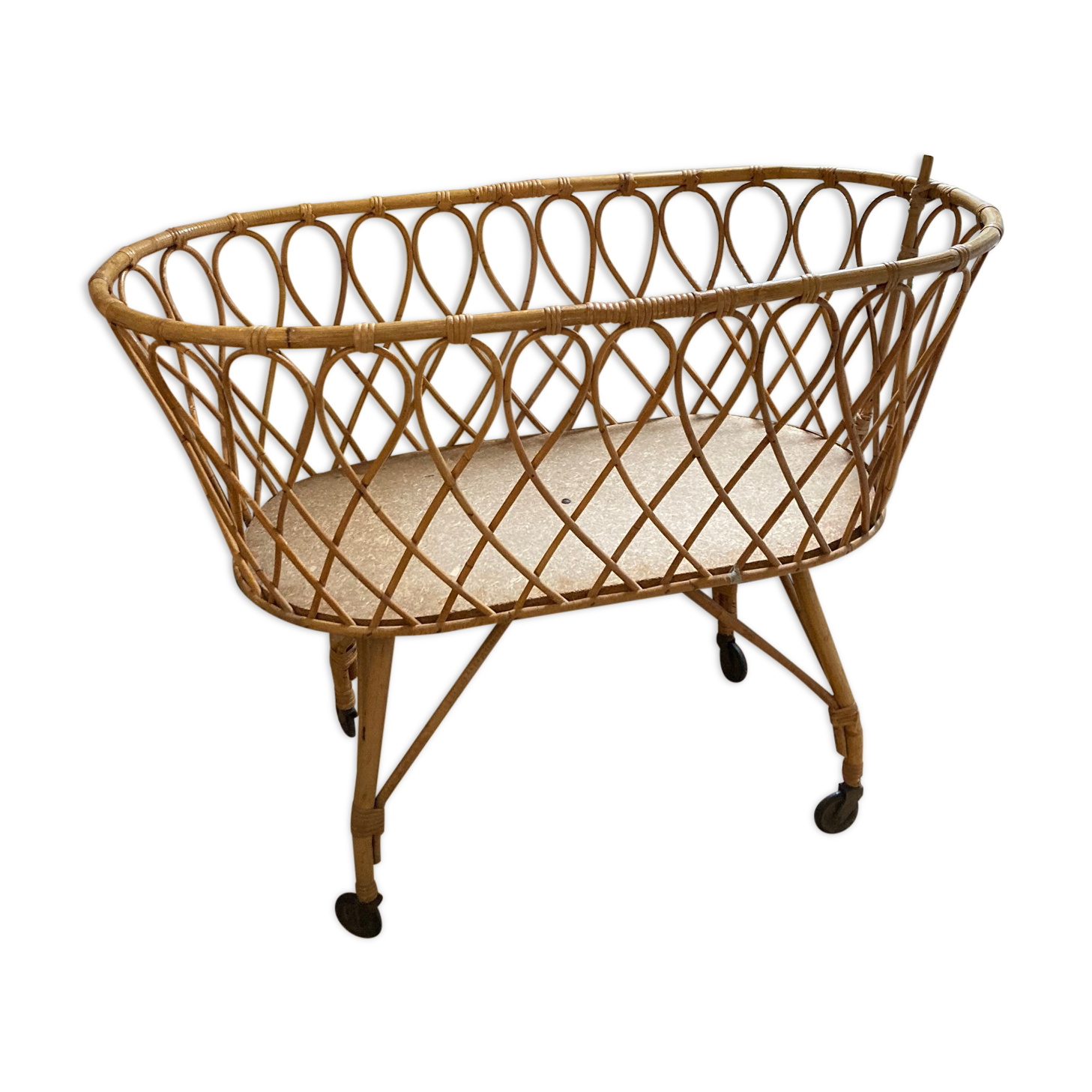 Berceau De Poupée En Bois Vintage – Années 1950 – À Roulettes