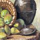 Nature morte aux poires de Suzanne Gueguen. Huile sur Panneau . Signature.