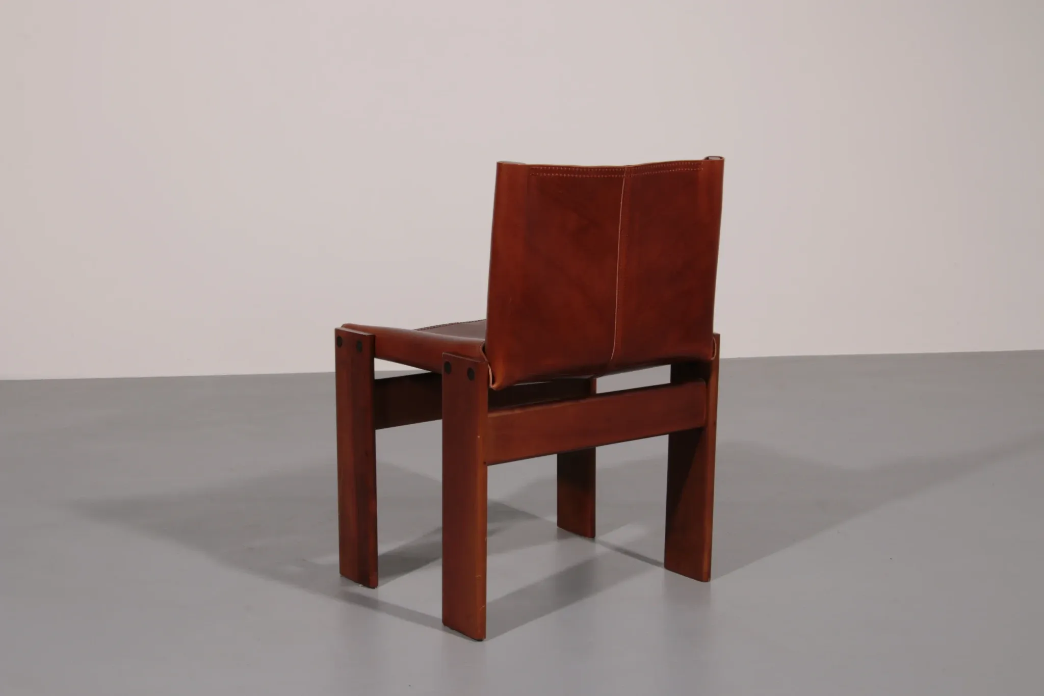 Tobia & Afra Scarpa 'Monk' chairs – walnut & cognac saddle leather