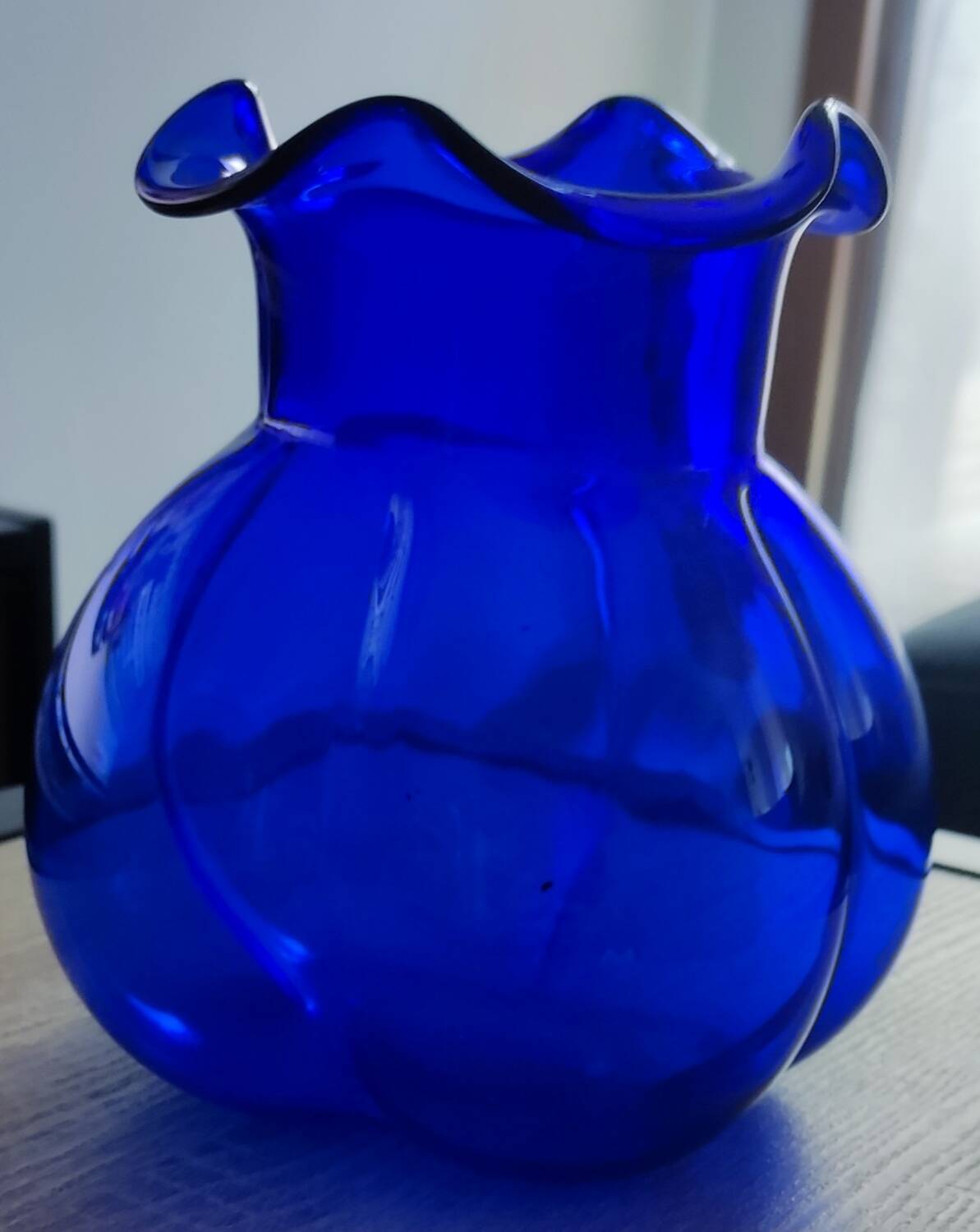 Vintage blue glass melon vase