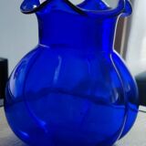 Vintage blue glass melon vase
