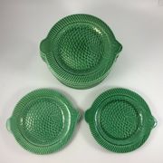 Part of service a fish Sarreguemines 22 pieces in faience green carp