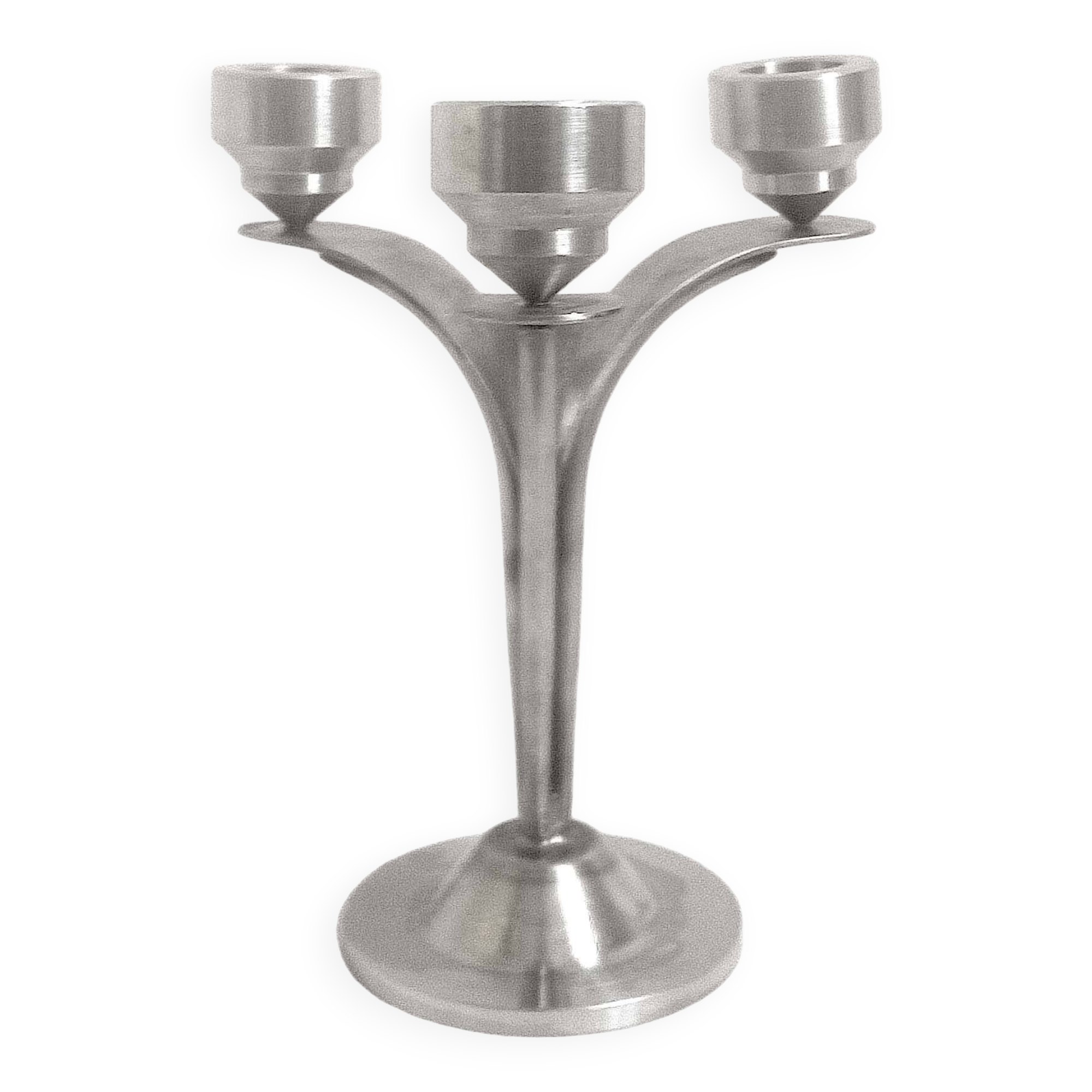 3-light solid stainless steel chandelier Height 22.5 cm Late 1960s