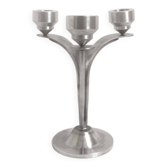 3-light solid stainless steel chandelier Height 22.5 cm Late 1960s