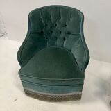 Duo of upholstered blue toad armchairs