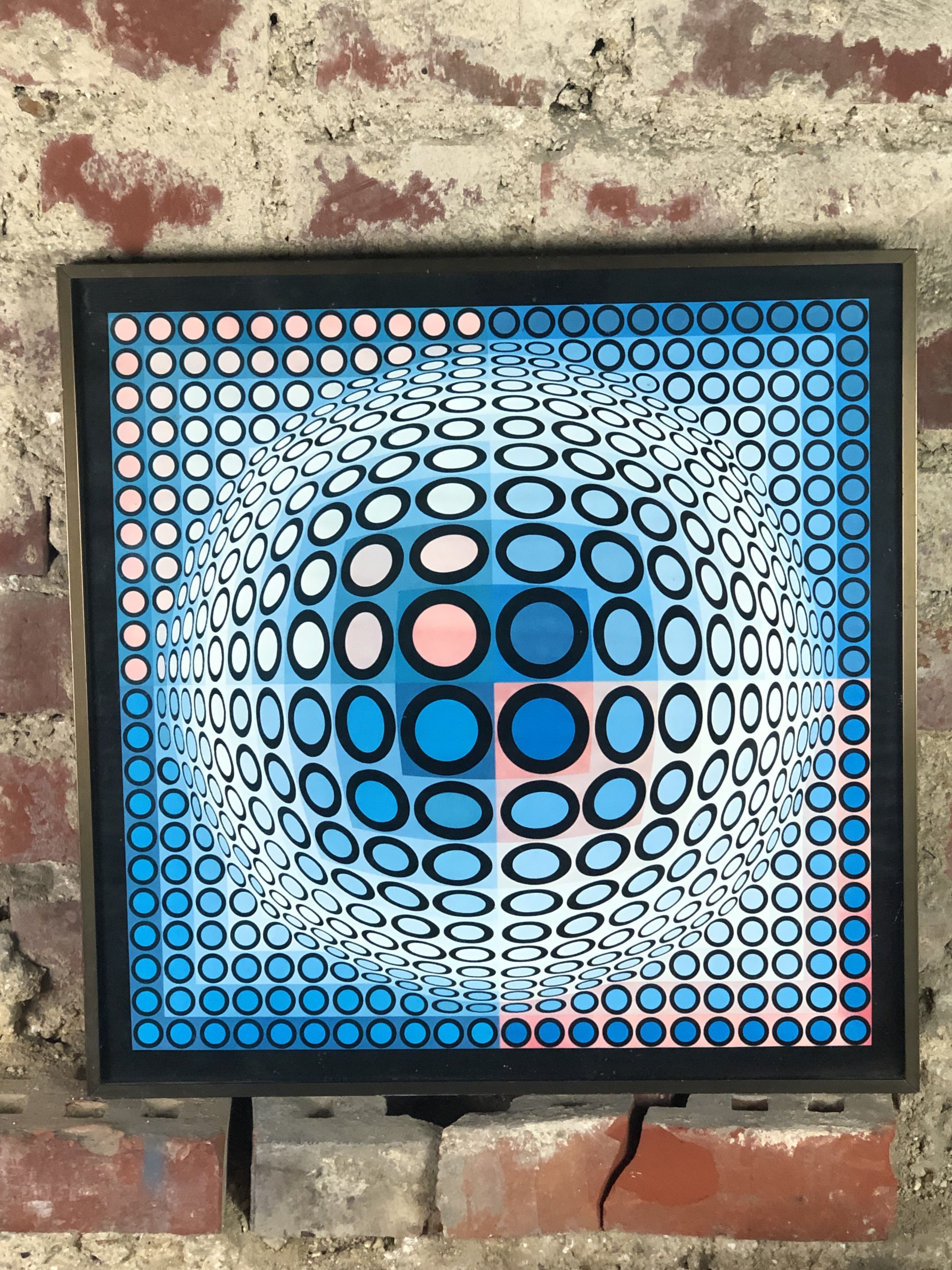 Painting / Vintage screen print 70'S after Victor VASARELY under framed glass
