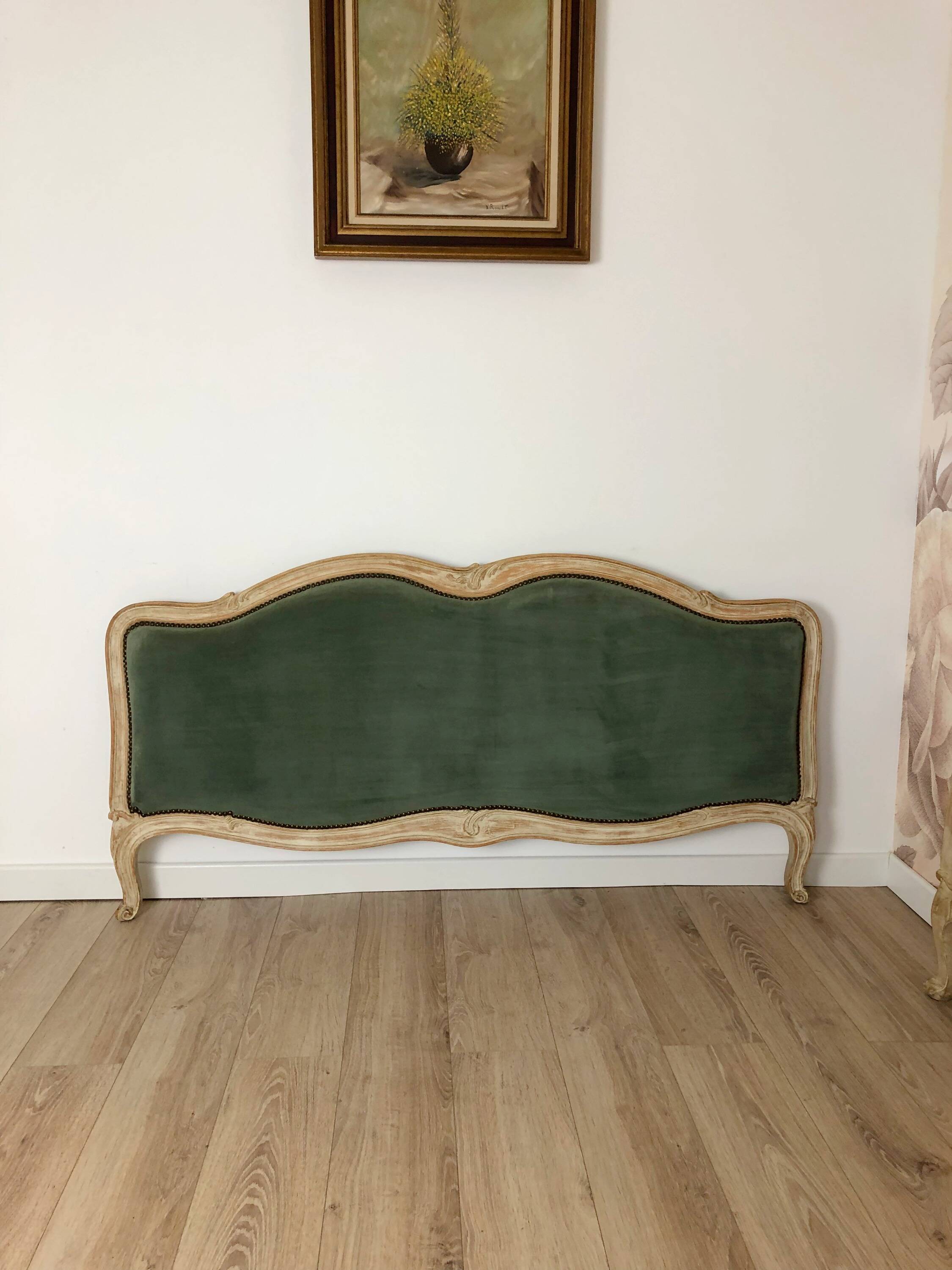Small headboard, Louis XV style, clay green and wood