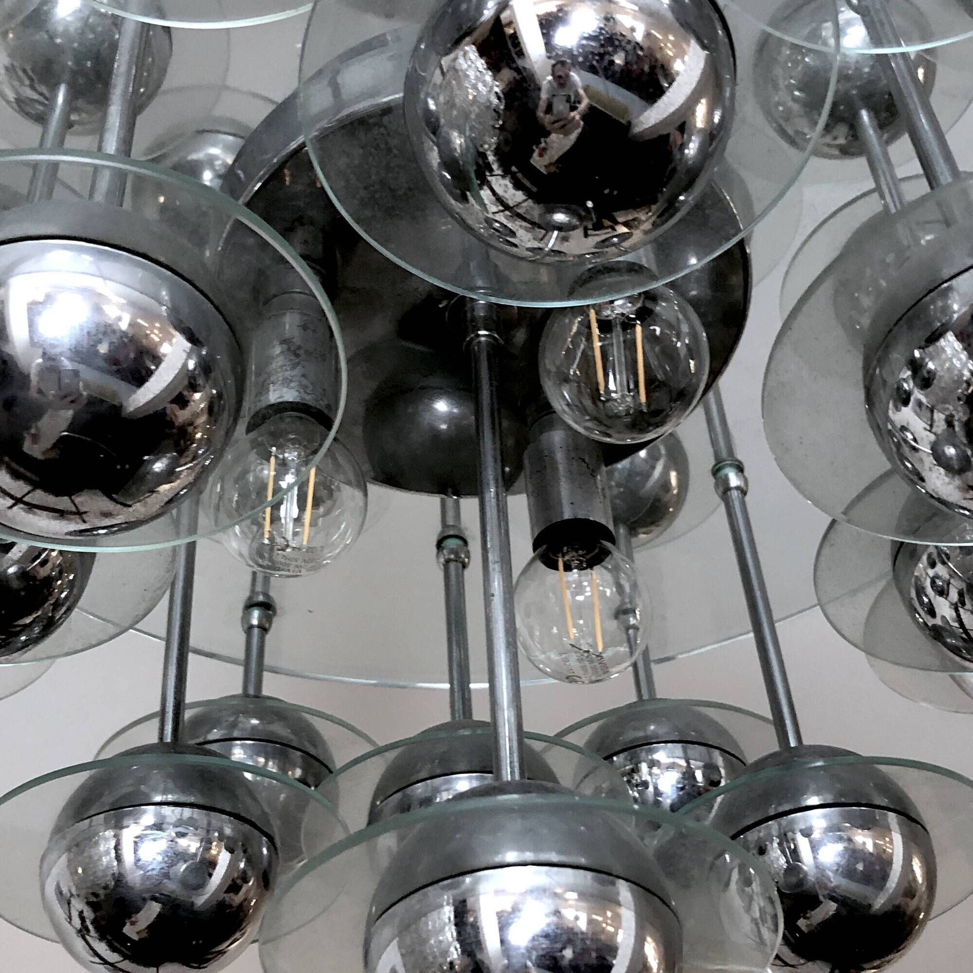 Reggiani, Vintage Italian Space Age Glass and Chrome Chandelier, 1970s