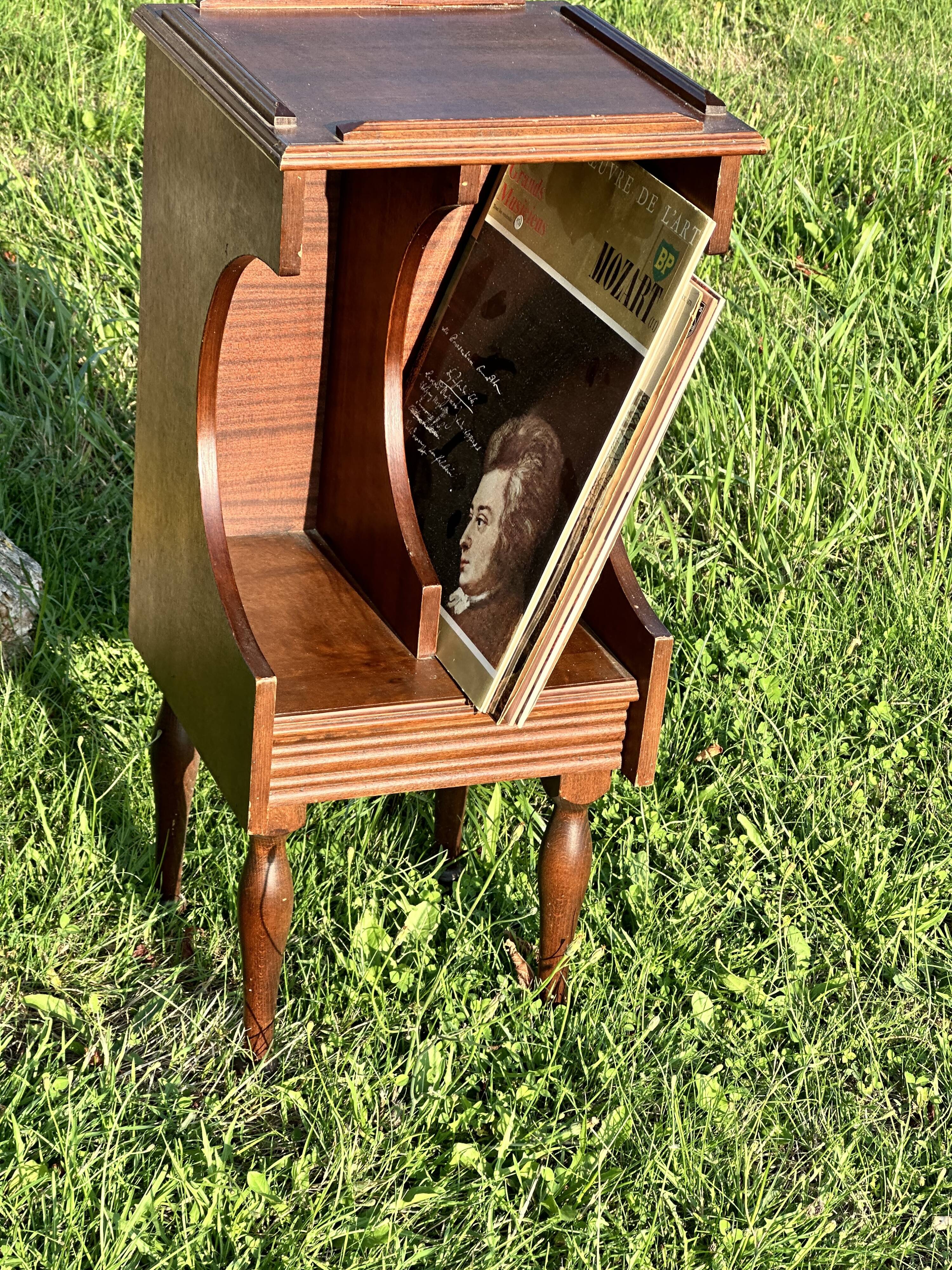 Vintage Dark Brown Wood Side Table - Vinyl Record Book Holder